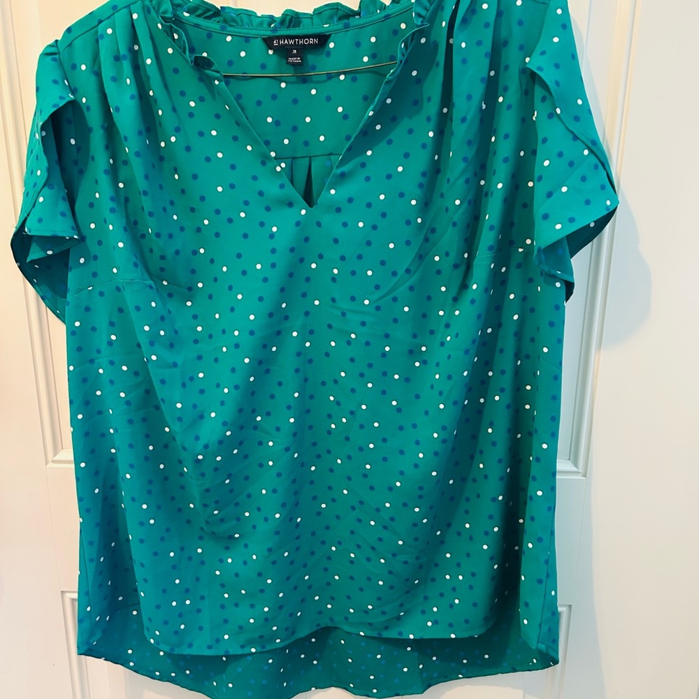 41 Hawthorn Teal Polka Dot Blouse